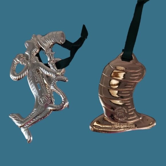 Lot of 2 dr.seuss cat in the hat silver & gold plated christmas ornaments - Picture 5 of 6